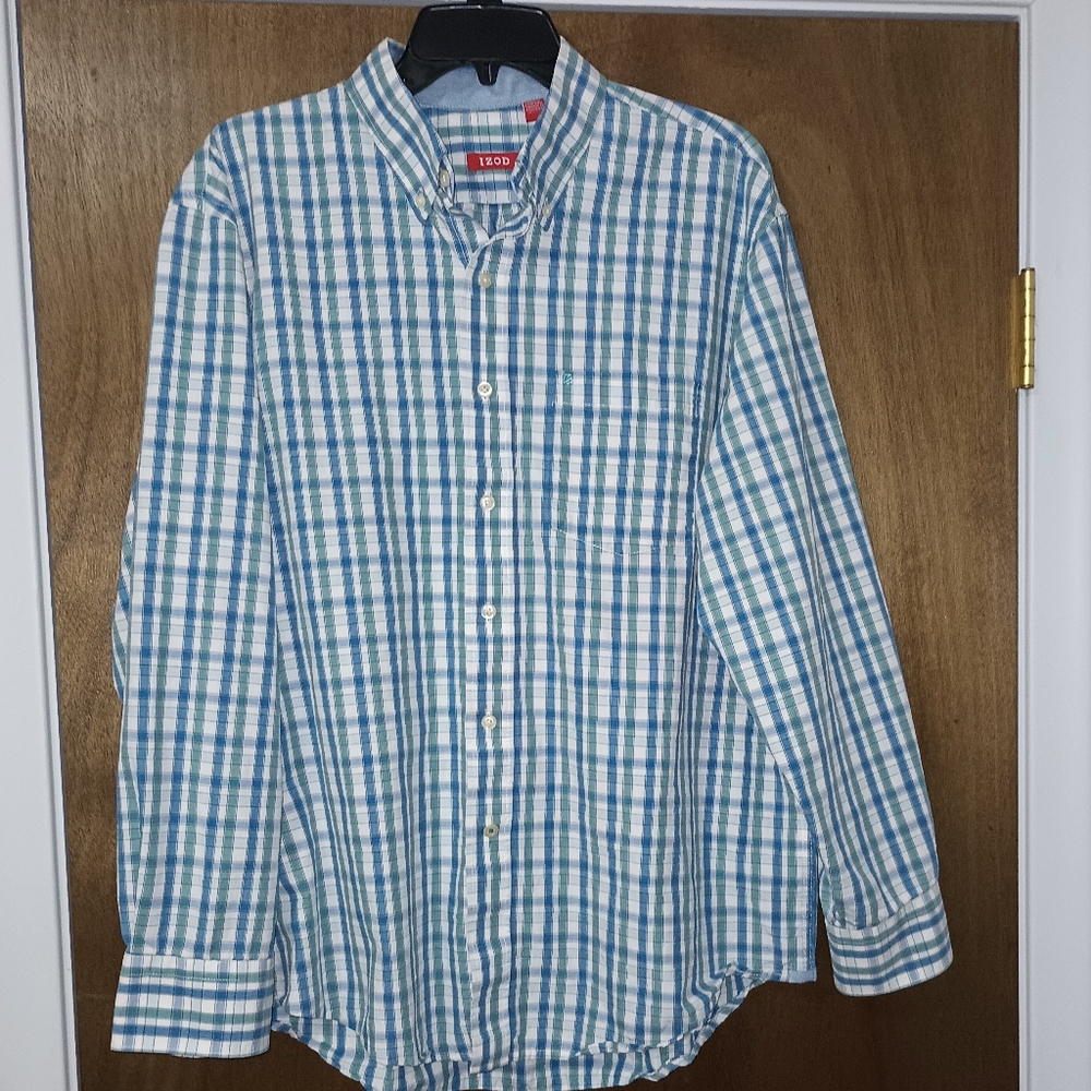 Men's Izod Checkered Long Sleeve Shirt L
